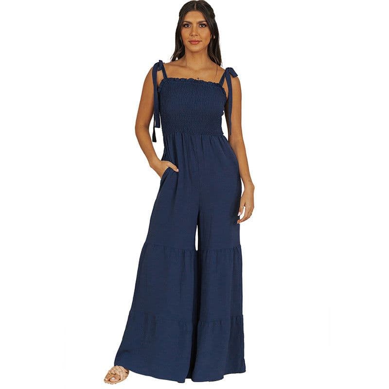 image-Shi Ying Tie Knot Wide Leg Jumpsuit Sleeveless Apricot