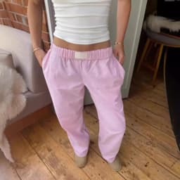 image-Boli Family Women's Striped Casual Pants - Pink High Waist
