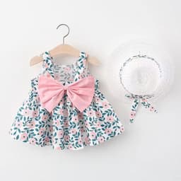 image-Korean Summer Sling Dress - Baby Print Bowknot Princess One-Piece 2022