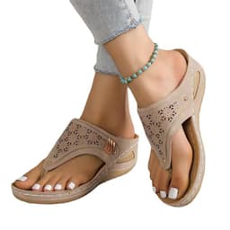 image-Herringbone Thong Sandals - Light Brown Size 43
