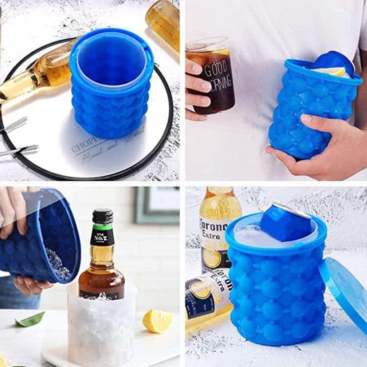 image-Large Silicone Ice Cube Maker, Blue, Round Baking Mold