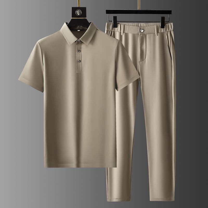 image-Men's Ice Silk Short-Sleeve Casual Suit - Thin