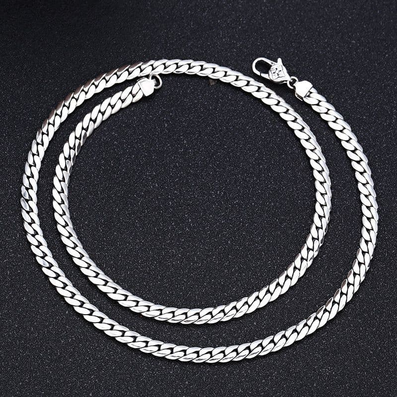 image-Factory wholesale S925 sterling silver fashion Thai silver retro personality flat necklace 5mm vajra buckle snake bone chain men