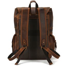 image-European and American Men's Retro Backpack Crazy Horse Leather Student School Bag Large Capacity Leather Travel Bag 16 Inch Computer Bag