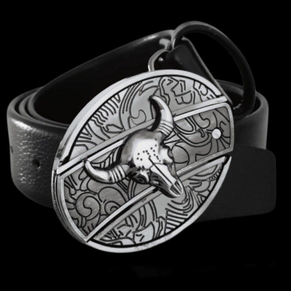 image-Men's Belt Knife - Trendy PU Leather, Alloy Buckle, 130cm