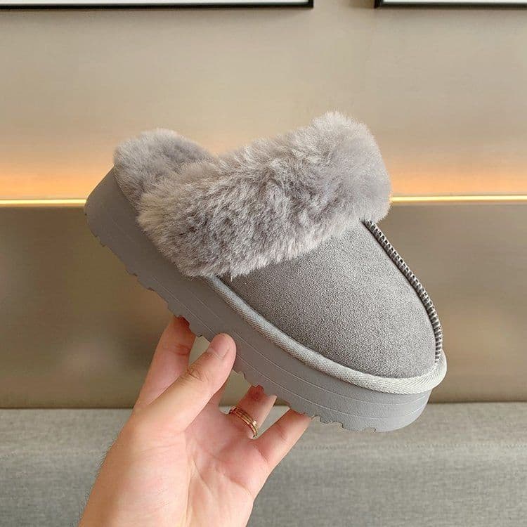 image-Size 42 snow boots, fur integrated fur slippers for women, 2023 new style Baotou flat-soled half-slip thick-soled cotton shoes