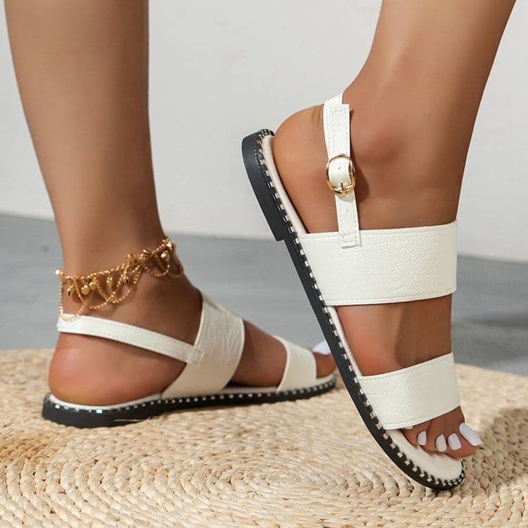 image-Strappy Sandals - Black Rhinestone Buckle Size 43