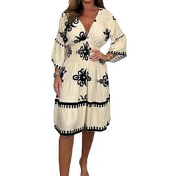 image-Women's Printed Midi Dress - Black Elastic Waist S