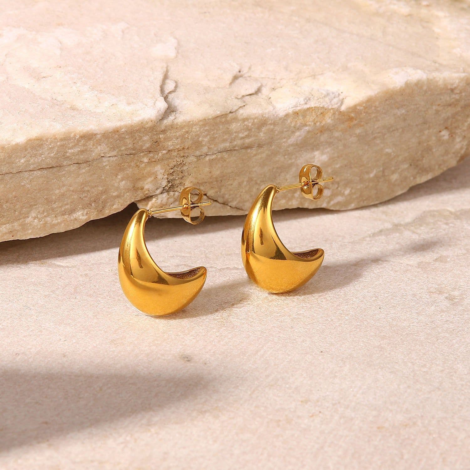 image-C Hoop Earrings - 18K Gold Plated Stainless Steel