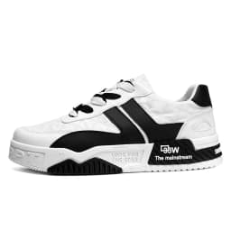 image-Men's Black Lace-Up Sneakers - Low-Top Casual