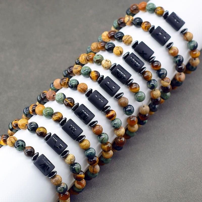 image-Tiger Eye Stone Zodiac Bracelet - Natural Stone Beaded