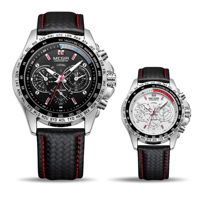 image-MEGIR 30M Waterproof Men's Sports Watch - Black Dial 43mm Alloy Case
