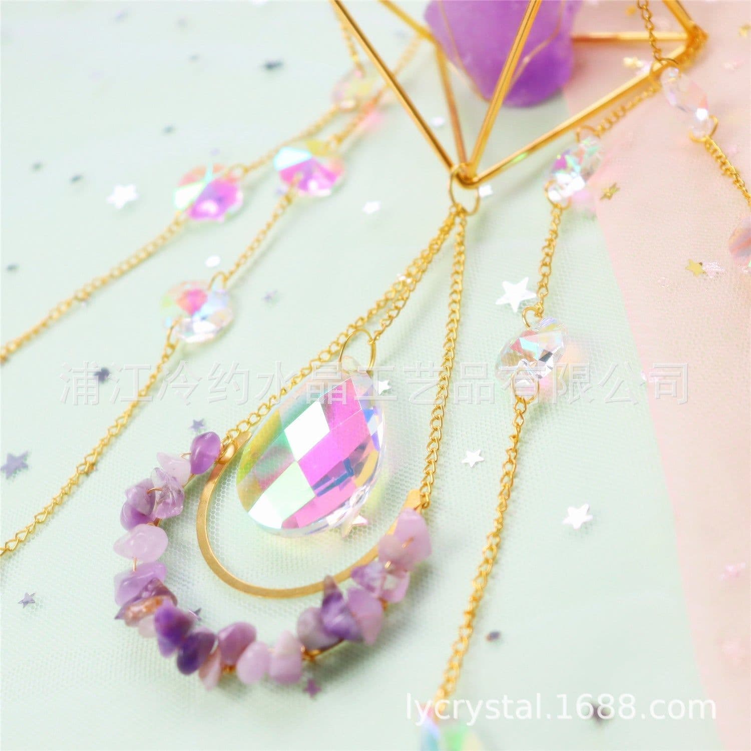image-Natural raw stone amethyst powder crystal decoration air plant stand AB colorful lighting ball gardening crafts living room ornaments