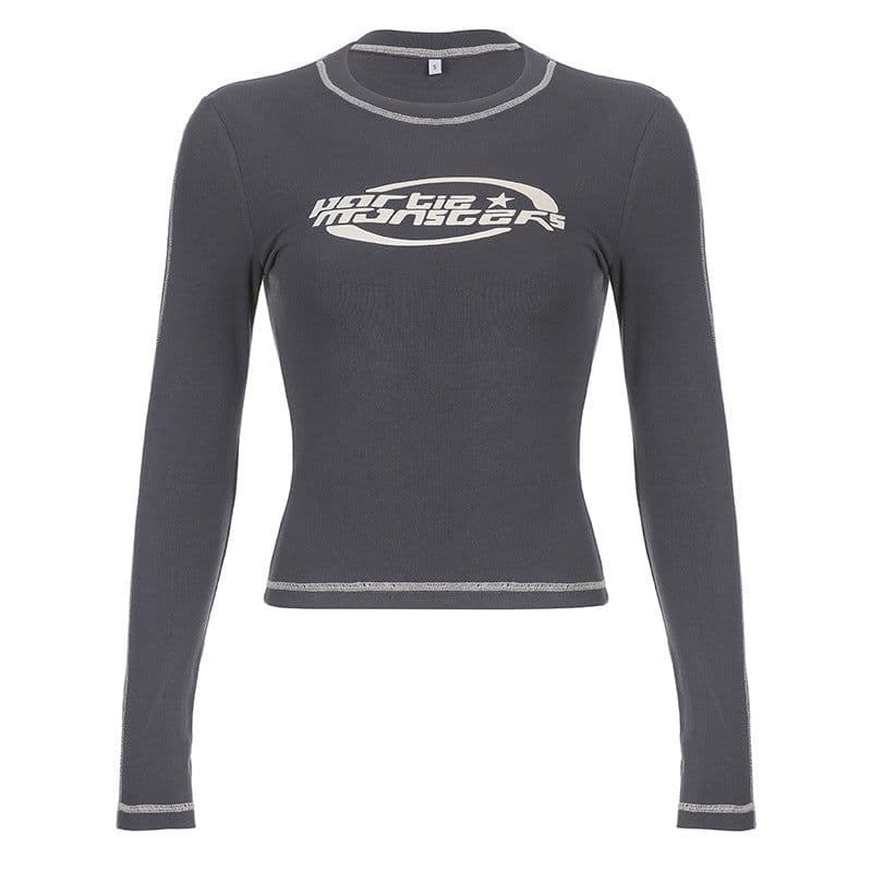 image-Cross-border foreign trade 2023 early spring new European and American hot girl style street hipster thread color contrast letter printing T-shirt female