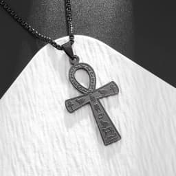 image-Egyptian Ankh Cross Titanium Steel Necklace - Unisex Silver Jewelry