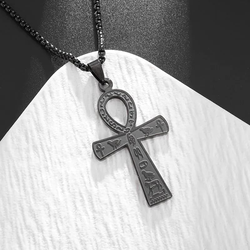 image-Egyptian Ankh Cross Titanium Steel Necklace - Unisex Silver Jewelry