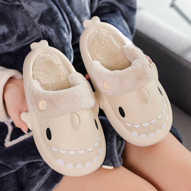 image-Shark EVA Cotton Slippers - Cream Unisex