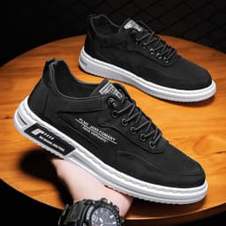 image-Men's Canvas Sneakers - Grey Low Cut Casual
