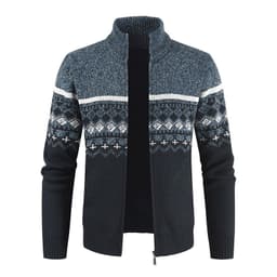 image-Dark Gray Stand Collar Cardigan With Velvet Thickened Knit Sweater Jacket 3XL