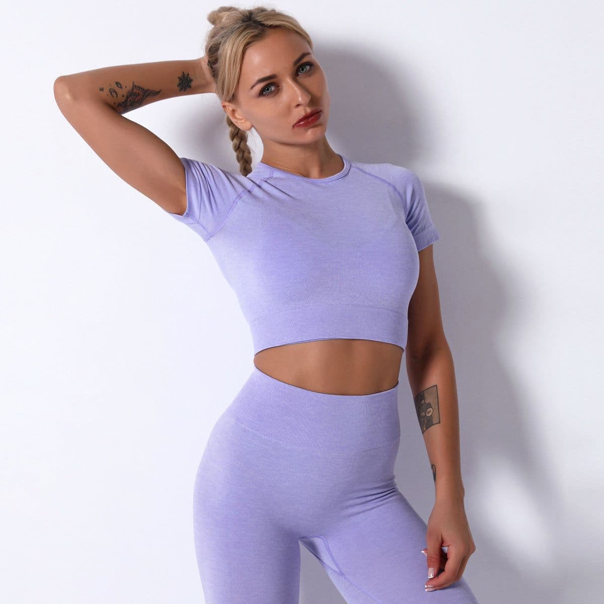 image-Nisha Women's Yoga Suit - Black Leggings Short Sleeve L
