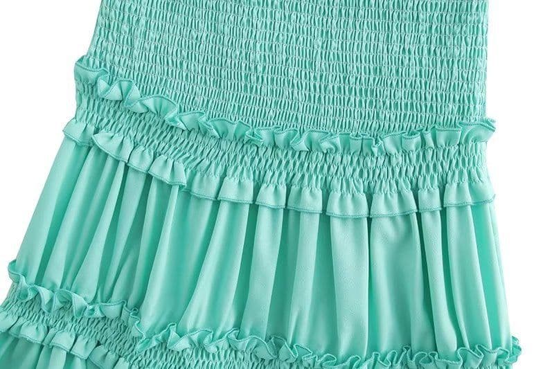 image-Women's Sleeveless Midi Dress - Green Elastic Waist