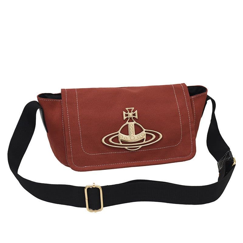 image-Retro Vintage Canvas Crossbody Bag, Brick Red, Large Saturn LOGO