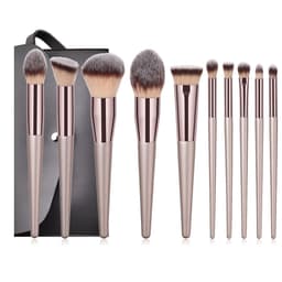 image-Champagne Gold Makeup Brush Set With Gray Cosmetic Bag 14 Pieces