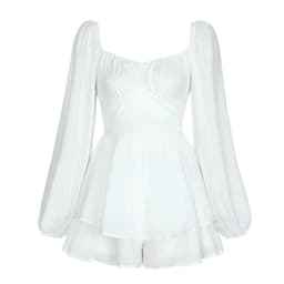image-Women's Solid Color Long Sleeve Strappy Jumpsuit Ruffles
