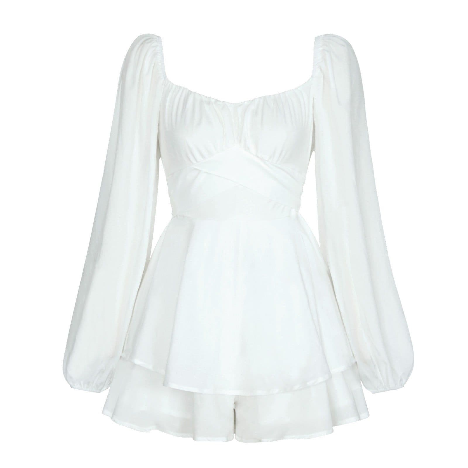 image-Women's Solid Color Long Sleeve Strappy Jumpsuit Ruffles
