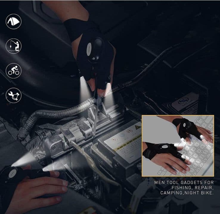 image-Led flashlight fishing maintenance camping running lighting half finger with light night fishing gloves night running with light gloves