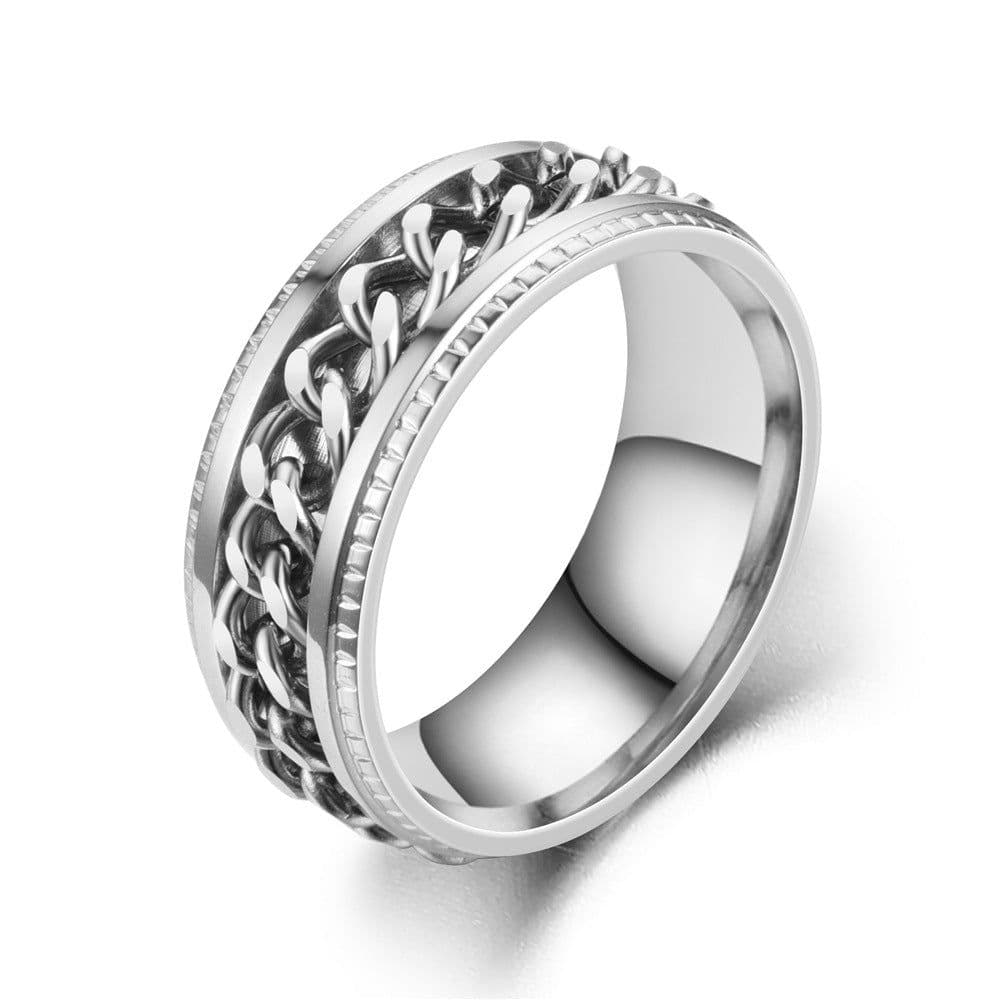 image-New simple transfer jewelry men's titanium steel rotatable beer bottle chain ring personality domineering ring
