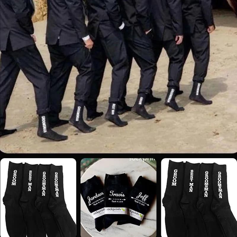 image-Wedding Groom Socks - Black/Rose Red Cotton