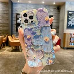 image-Purple Blue TPU Phone Case for IP14/14 Pro Max, Anti-fall, Rhinestones