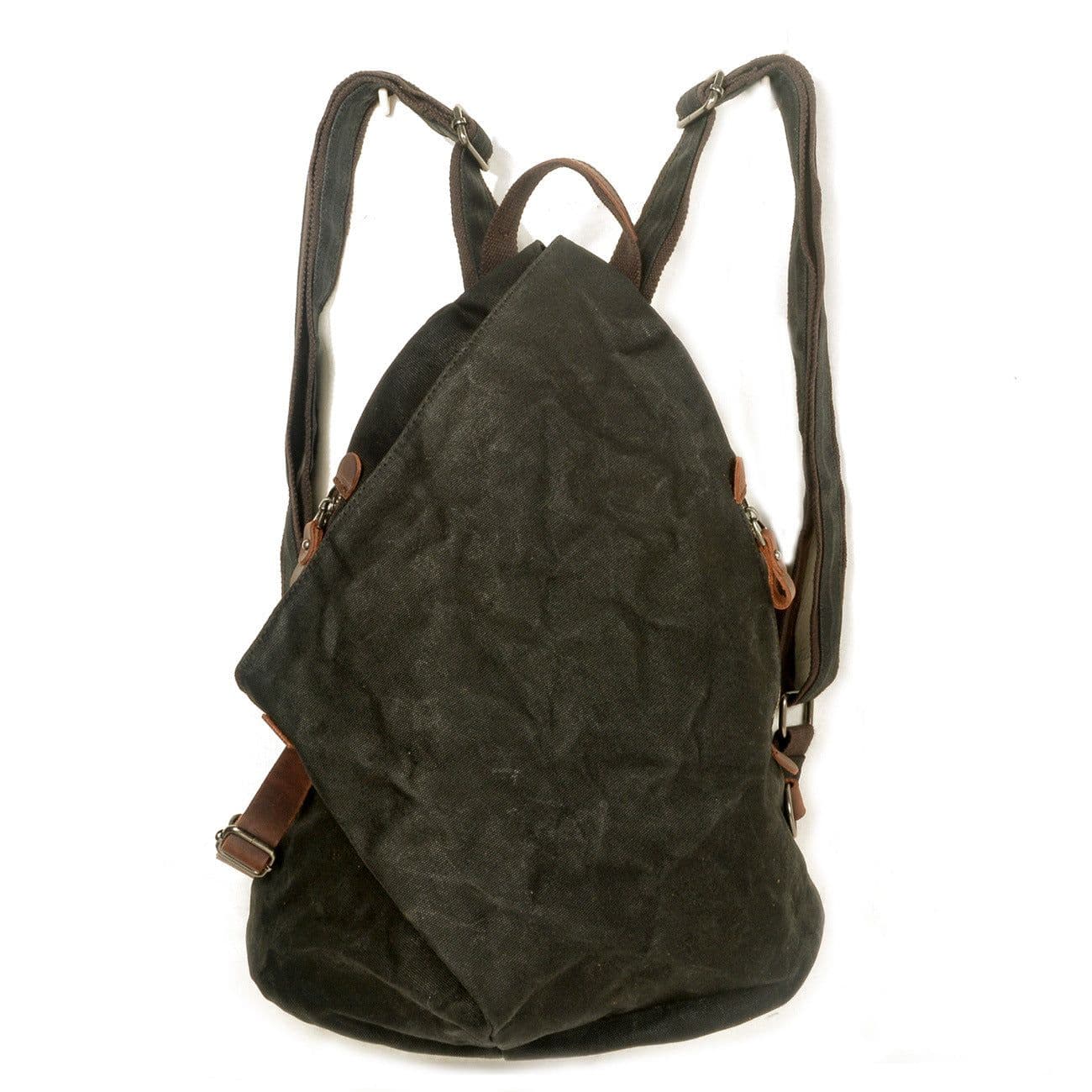 image-Waterproof Retro Backpack Tooling Retro Oil Wax Canvas Bag Ami Khaki Men's Leather Outdoor Travel Backpack