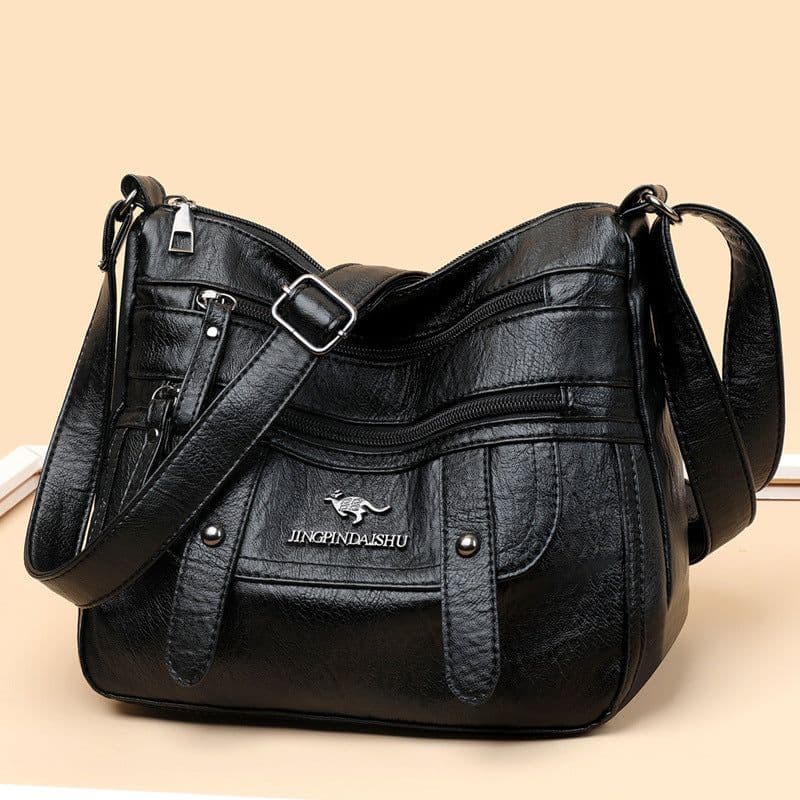 image-Purple PU Leather Shoulder Bag - Medium Square