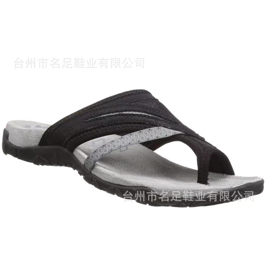 image-Summer women's shoes 2021 new European and American comfortable thong flat sandals women's color matching sandals and slippers for outerwear
