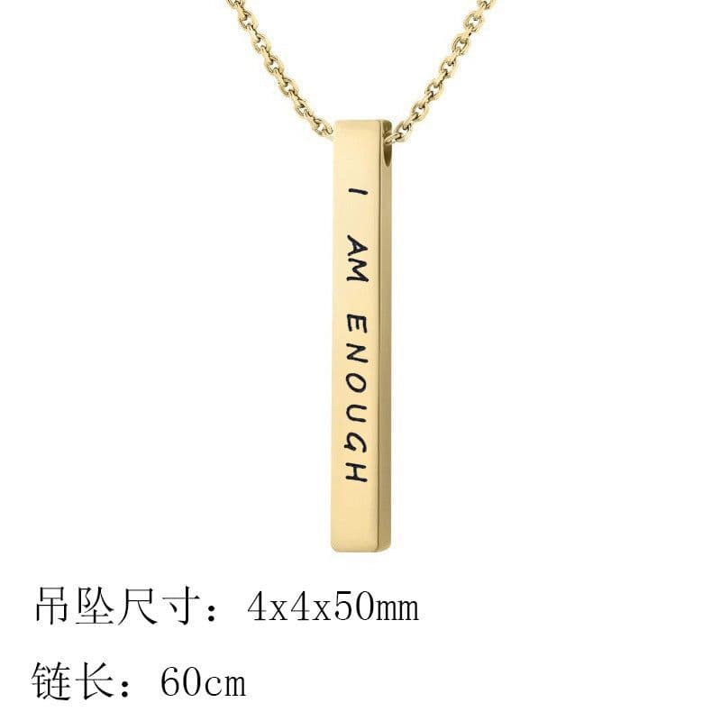 image-Titanium Steel Three-Dim Pillar Necklace Rectangular Letter Pendant, Blank Black