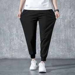 image-Men's Casual Straight-Leg Pants - Polyester Stretch Black