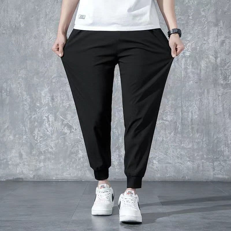 image-Men's Casual Straight-Leg Pants - Polyester Stretch Black