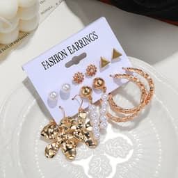 image-Cross-border Hot Selling European and American Fashion Geometric Earrings Set Flower Earrings Pearl Star Earrings Daisy Heart Stud Earrings