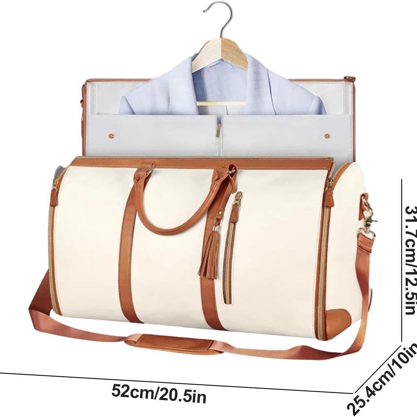 image-Large PU Leather Duffel Bag 36-55L Travel Carry-on Garment Bag