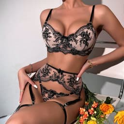 image-Sexy Mesh Underwear Set for Women - Black, L Size
