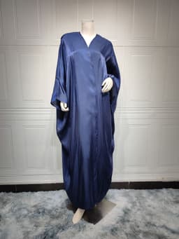 image-Polyester Bright Satin Robe - Dark Pink Long Sleeve