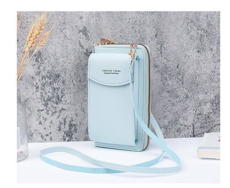image-Large-Capacity Crossbody Phone Bag - Light Blue Zipper Wallet 2021