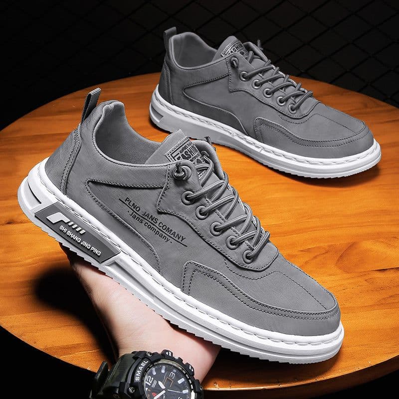 image-Men's Canvas Sneakers - Grey Low Cut Casual