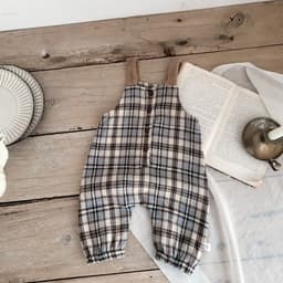 image-Trendy Kids Plaid Overalls - Green, Unisex, Fall 2023, 90cm