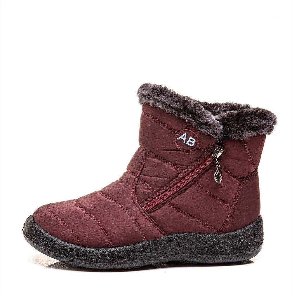image-Women's Snow Boots Brown Cotton Side Zipper High Top