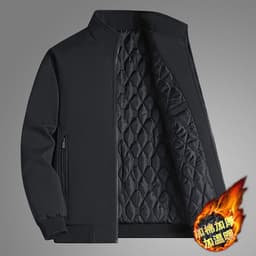 image-Men's Cotton Padded Jacket - Gray Stand Collar Winter