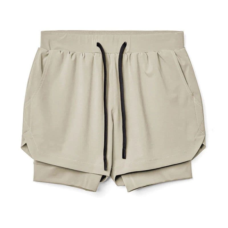 image-European Men's Quick-Dry Muscle Sports Shorts 4XL Beige White