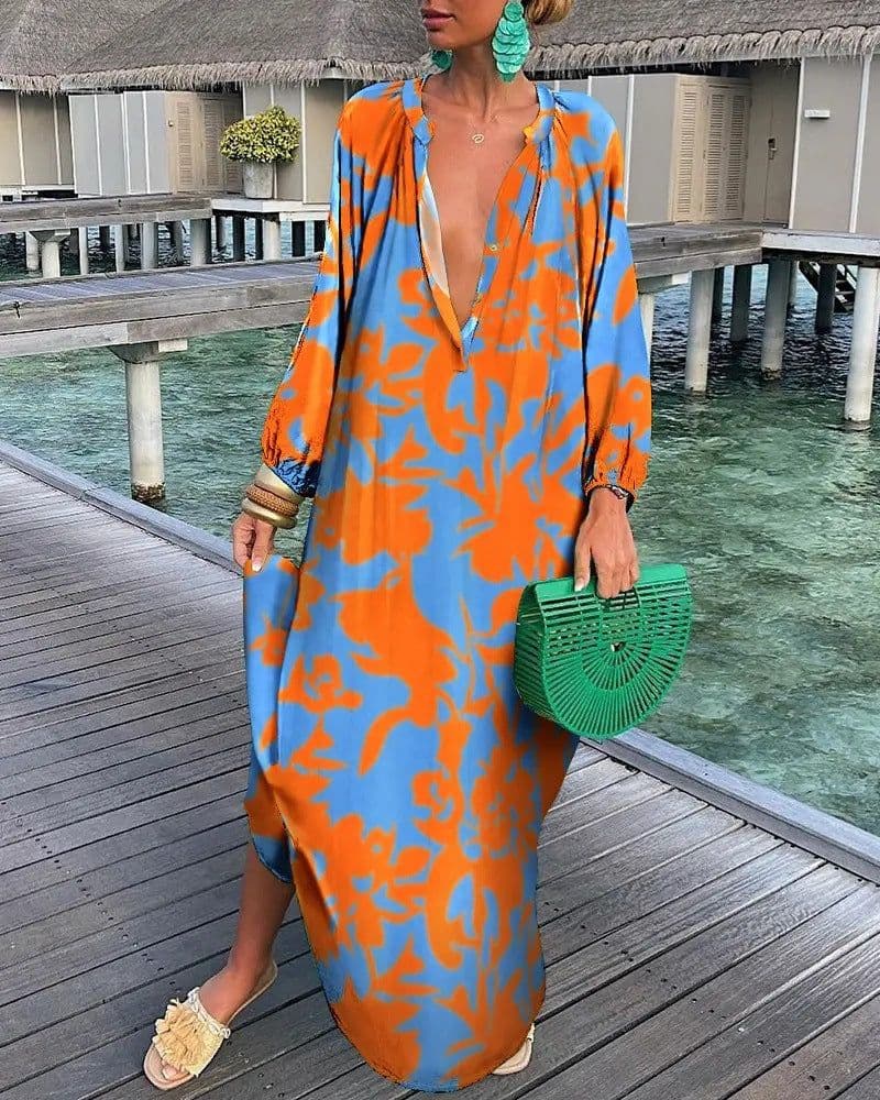 image-Autumn V-Neck Long-Sleeved Dress Women's XXL Polyester